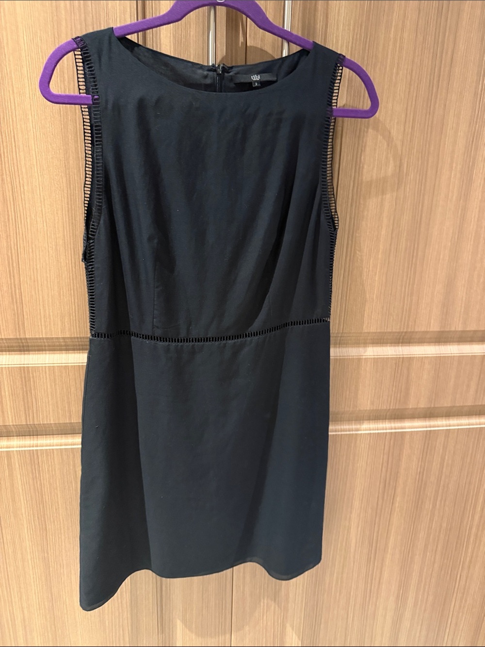 Tibi Black Sleeveless Shift Dress with Ladder Trim